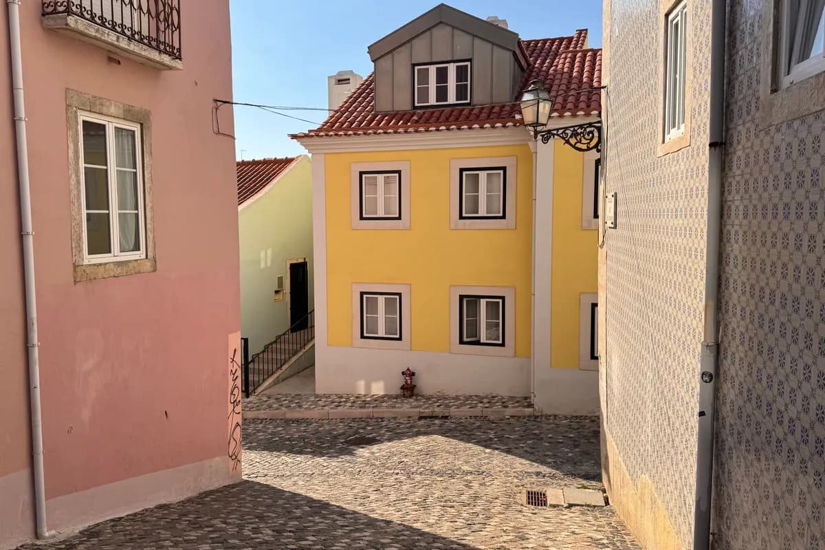 A cobbled residential street in Lisbon’s Alfama district