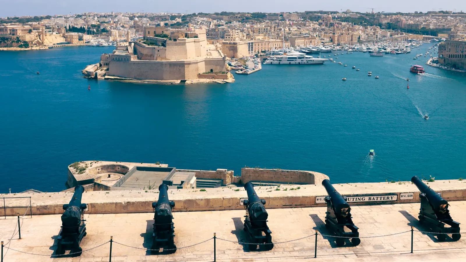 The stone fortifications of Valletta harbour in Malta